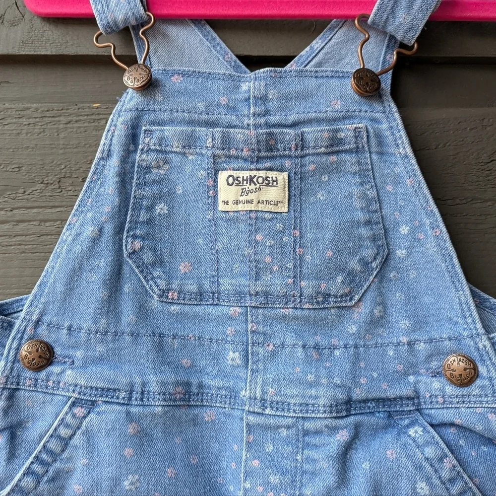 OshKosh B'gosh Ditsy Floral Stretch Denim Bib Overalls Size 3T